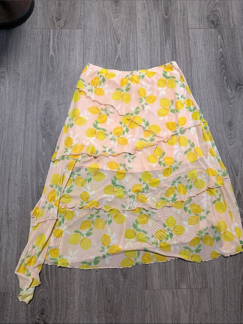 See You Monday Pink midi Skirt with Yellow Lemon Print